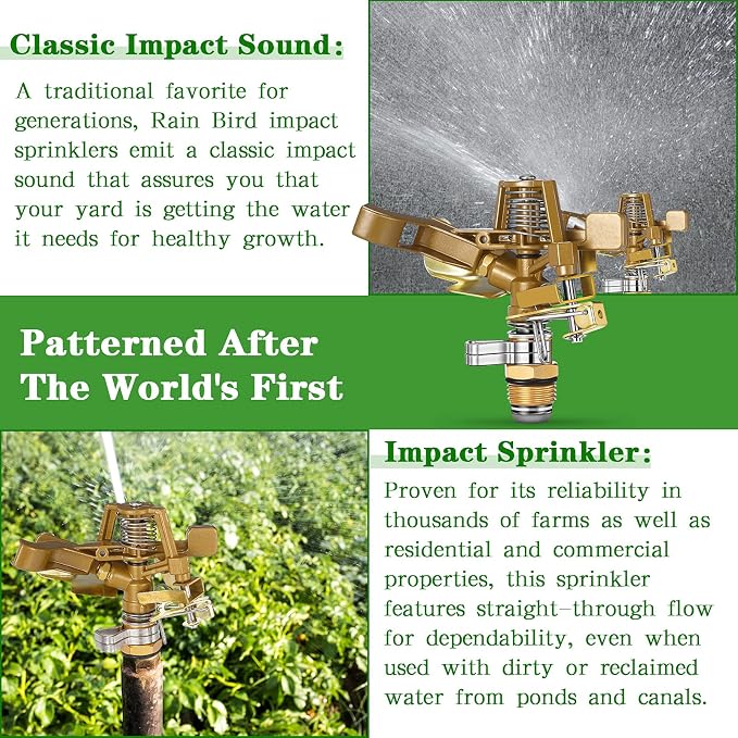 Ferraycle 18 Pieces 1/2 Inch Brass Impact Sprinkler Head with Nozzles Heavy Duty Adjustable 0-360 Degrees Impulse Sprinkler Head Lawn Watering for Yard Irrigation