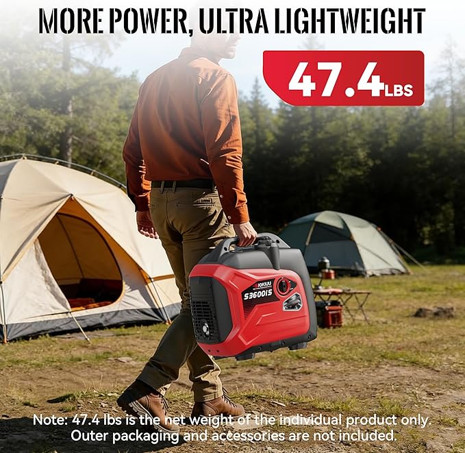 3600W Portable Generator Super Quiet Inverter Generator Ultra Lightweight for Home Backup Outdoor Camping, CO Sensor Protect, EPA, ECO Mode