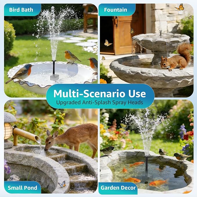 Solar Bird Bath Fountain Pump, 7.5W Outdoor Solar Water Fountain Pump for Bird Bath with 7+ Spray Modes & 5ft Tubing, DIY Solar Powered Water Pump for Garden, Ponds, Pool and Fish Tank