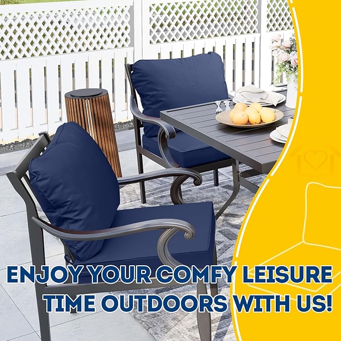 AAAAAcessories Outdoor Seat Cushions for Chairs, Fade-Resistant, Waterproof Patio Furniture Replacement Cushions, 19" x 19" x 3" + 19" x 17", Navy Blue