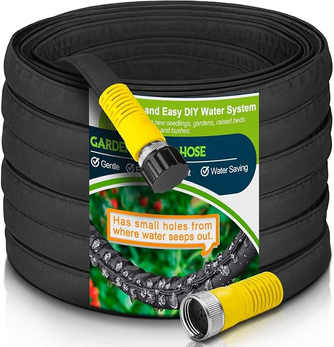 LAVEVE 150FT Flat Soaker Hose, Heavy Duty Garden Watering Hose, Flexible Leakproof Drip Irrigation Hose Saves 80% Water for Lawn, Flower Beds, Vegetable Field (50FT x 3 Pack)