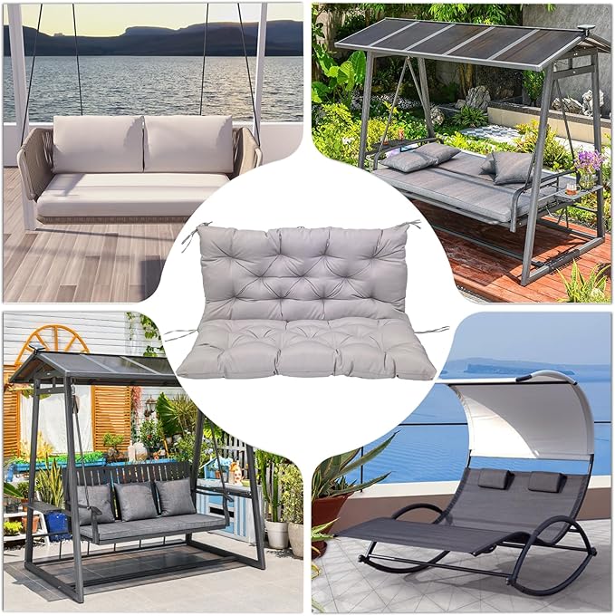 Porch Replacement Swing Cushions for Outdoor: 2-3 Seater Garden Waterproof Patio Bench Cushion with Ties - 4" Thick Swing Chair Cushion for Backyard Furniture Loveseat