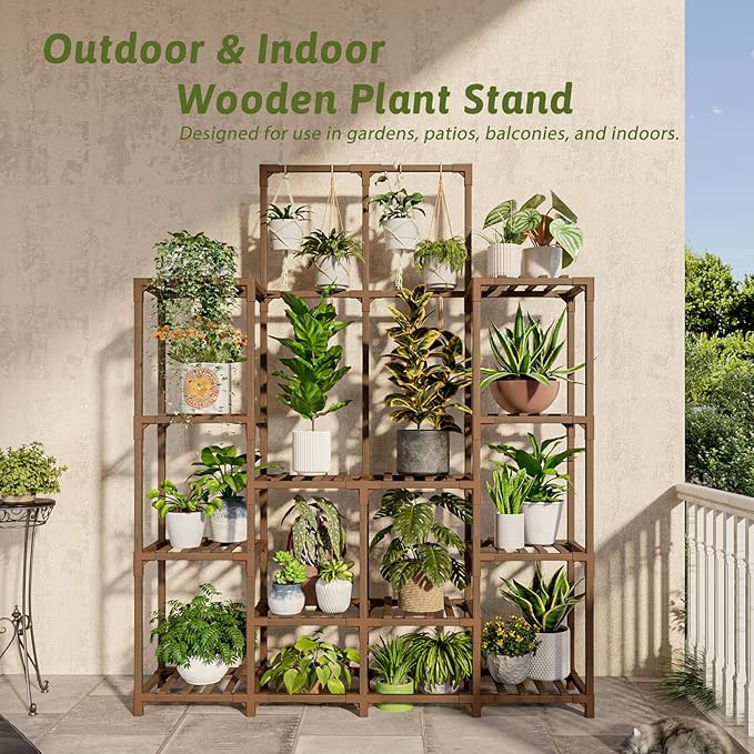 GENTINGBRO Plant Stand Indoor Outdoor 63" Tall Plant Shelf for Plants 12-Tier Large Plant Sheves for Living Room Heavy Duty Plant Rack Garden Balcony Patio Hanging Planter