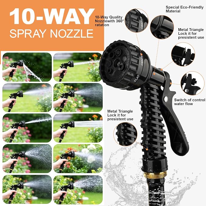 Expandable Garden Hose 100ft with Multifunctional Spray Nozzle, Lightweight Portable Water Hose, Non-Kink Garden Hose， Easy to Store Garden Tools for Watering Lawn Yard Car -Includes Carry Bag