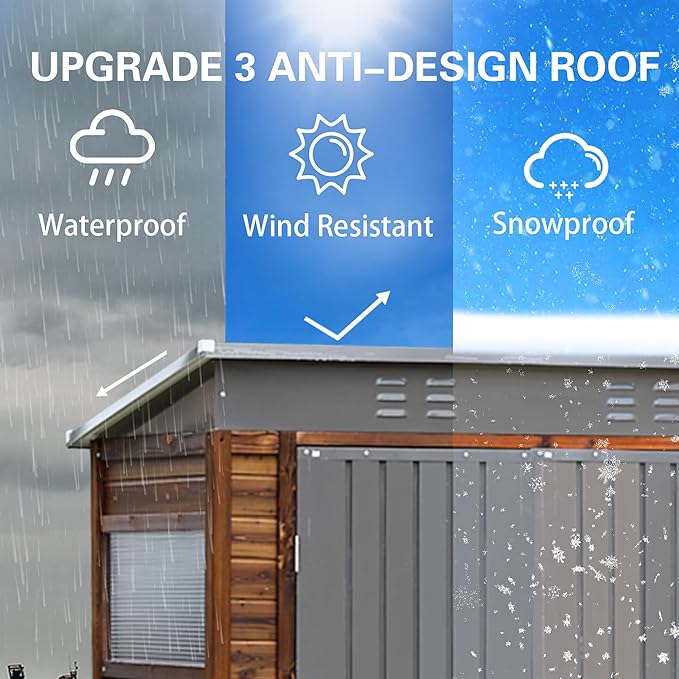 YOPTO 3 x 5 FT Storage Shed with Four Ventilation Vents,Lean to Wood Combination Tool Shed W/Double-Hinged Iron Doors,All Weather Waterproof,for Backyard,Patio,Lawn,Garden,Wood