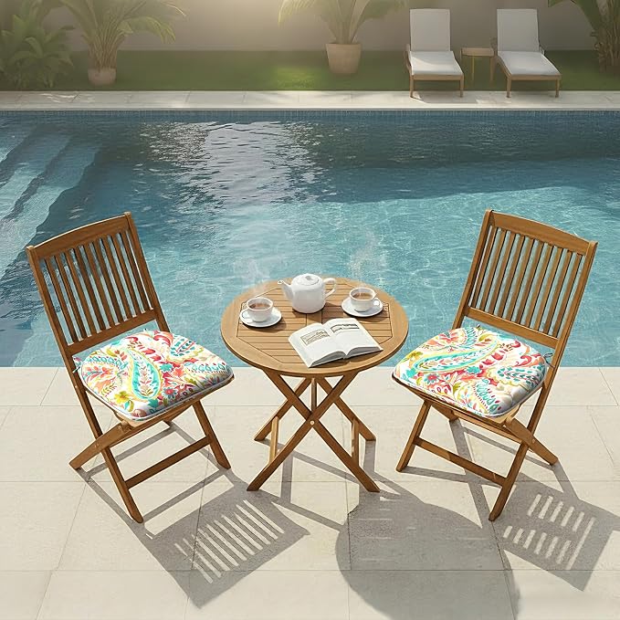 DYTXIII Set of 2 Outdoor Chair Cushions with Ties,Water Repellent Patio Chair Pads 17"x 16" for Outdoor Furniture,Round Corner Seat Cushions for Garden Yard Kitchen Pretty Paisley