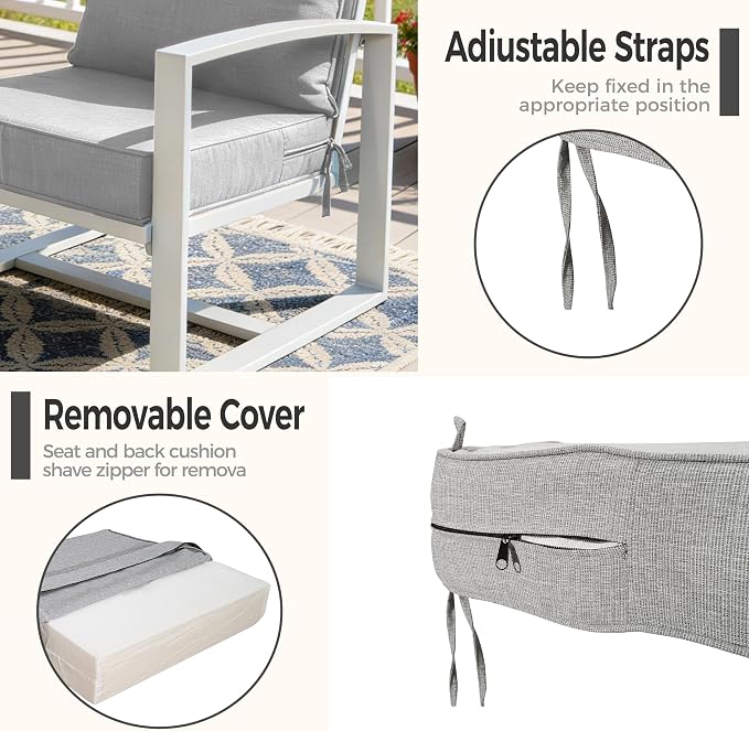 Art Leon Waterproof Outdoor Seat Cushion 24"x 24" 30D High Density Foam Patio Chair Cushions with Non-Slip Backing Patio Cushions for Patio Furniture Porch Swing Garden Bench Camping Stadium Grey