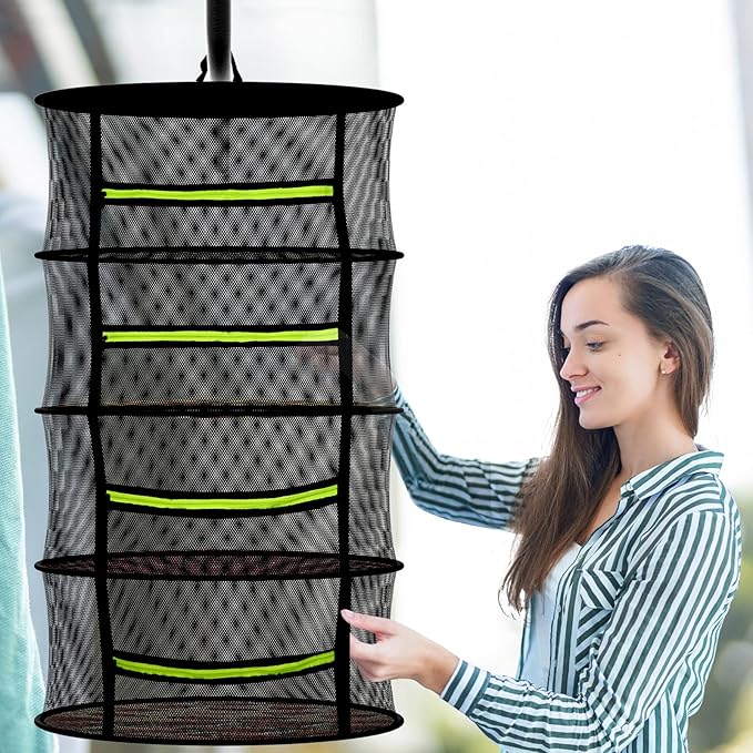 MEKOLIFE Herb Drying Rack with Mesh Design, Hanging Drying Rack with Green Zipper & Garden Pruning Shears – Versatile Plant Drying Solution (6 Layers)