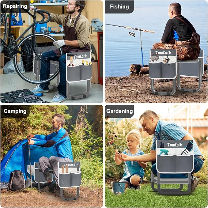 TomCare Garden Kneeler and Seat 11.14” Wider Larger Soft Kneeling Pad Garden Bench with 2 Large Tools Pouches Heavy Duty Foldable Garden Stool Gardening Gifts for Women Men Gardeners Seniors,Gray