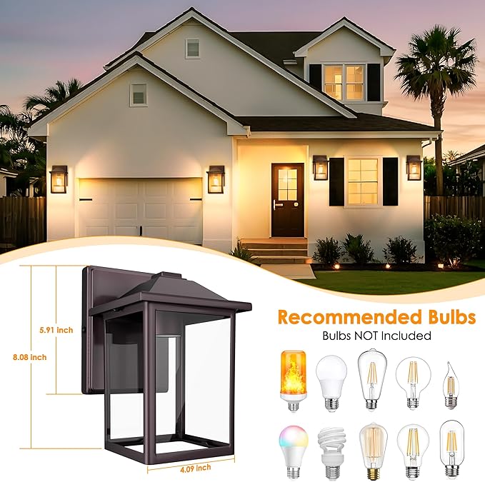 MATAMEYE Outdoor Wall Lantern, Exterior Waterproof Wall Sconce Light Fixture, Dark Chocolate Front Door Mounted Lighting with Glass, Anti-Rust Porch Lamp