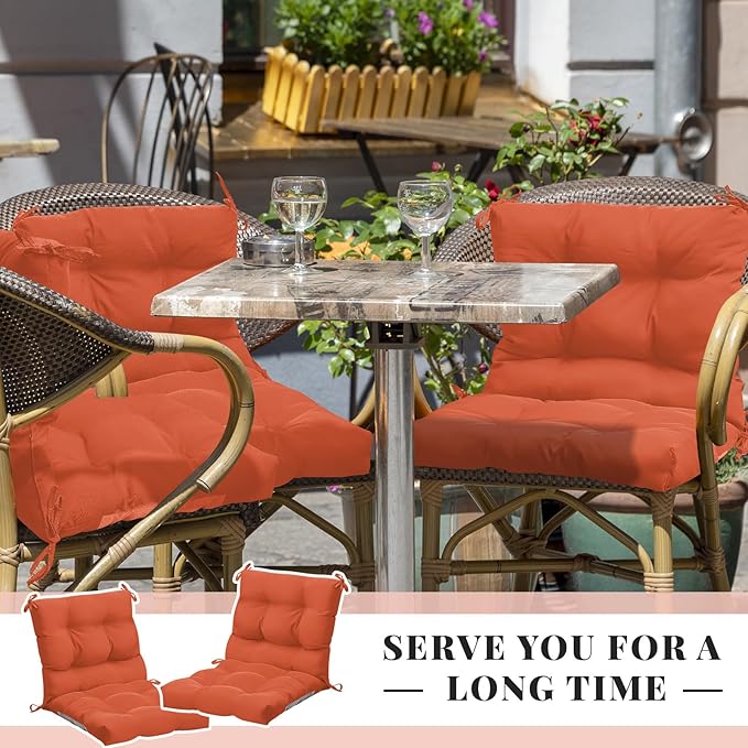 Marsui 2 Pcs Outdoor Indoor High Back Chair Cushions Patio Furniture Tufted Pillow with Ties Water-Resistant Replacement Outdoor Rocking Chair Cushions, 42 x 21 Inches (Orange Red,Solid Color)