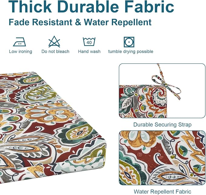 DYTXIII Set of 2 Outdoor Chair Cushions, Water Resistant 18.5"x16"x2" Square Seat Cushion for Patio Dining Chairs, High-Density Replacement Pads for Indoor Outdoor Furniture - Paisley Chilli