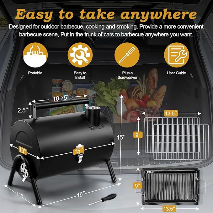 Joyfair Portable Charcoal Grill (2 IN 1 Double-Sided), Small Tabletop Barbecue Grill with Food Tray & Rack for Outdoor Camping Home Patio BBQ Grilling, Heavy Duty & Multi-use, Easy Assembly (230Sq.in)
