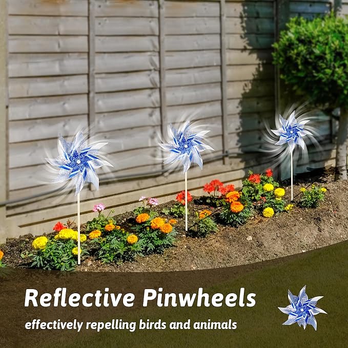 HOOSUN 10 Pack Reflective Pinwheels for Yard and Garden,Wind Spinners Outdoor Bird Scare Devices,Sparkly Windmills for Garden Decor,Scare Birds Away Wind Spinners for Outside Patio Yard