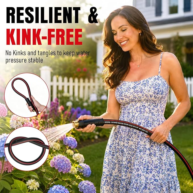 Heavy Duty Garden Hose 75ft, NON-EXPANDABLE Flexible Water Hose, Kink Resistant Lightweight Hybrid Hose, Leakproof Hose Male to Female Fittings