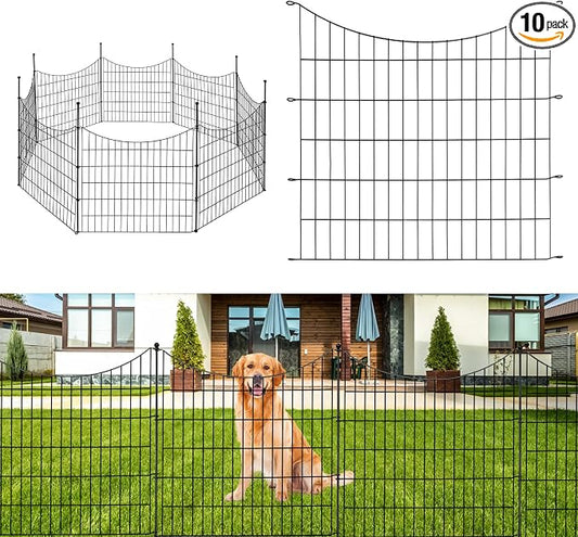 10 Panels No Dig Decorative Outdoor Garden Fence for Yard, 32 in(H) X 23.6 ft(L) Animal Barrier Fencing Rustproof Metal Wire Border for Dog, Rabbits, Landscape Temporary Defense with 11PCS Stakes