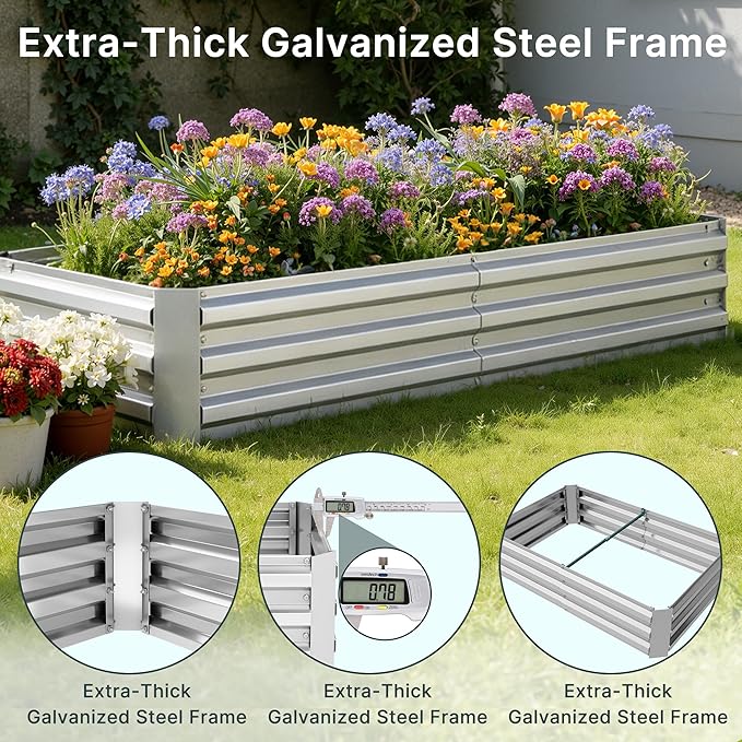 Miory Raised Garden Bed with PE Cover, 6x3x1 FT Galvanized Planter Box Outdoor with Greenhouse Cover, 2 Large Zippered Screen Windows for Vegetables, Flowers, Includes Labels & Gloves