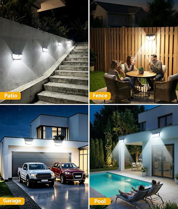 Solar Motion Sensor Lights Outdoor 2Pack, 4500LM & 300° Wide Motion Sensor, 7000K Solar Flood Lights Solar Powered, 3 Lighting Modes Solar Security Spot Lights Waterproof for Fence Wall Yard Deck
