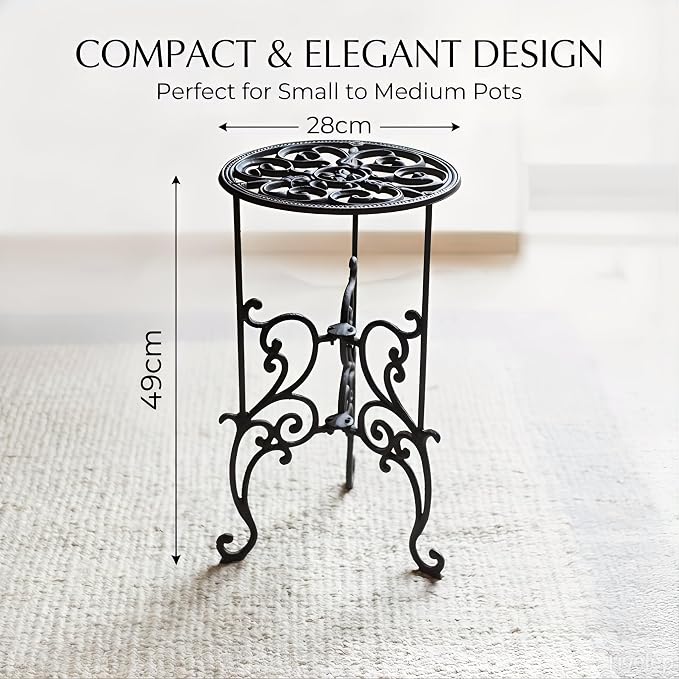 Vintage Scrollwork Cast Iron Plant Stand, Black, 22.6 x 9.3 x 22 Inch, Heavy-Duty Oval Top, Indoor Outdoor Use (19.3" Tall Circular Pattern)