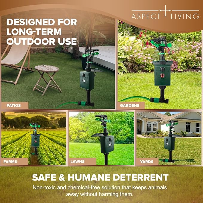 Animal Repellent Motion-Activated Water Sprinkler, Solar Powered Outdoor Deterrent for Cats, Dogs, Deer, Squirrels & Raccoons, Lawn and Garden Protection