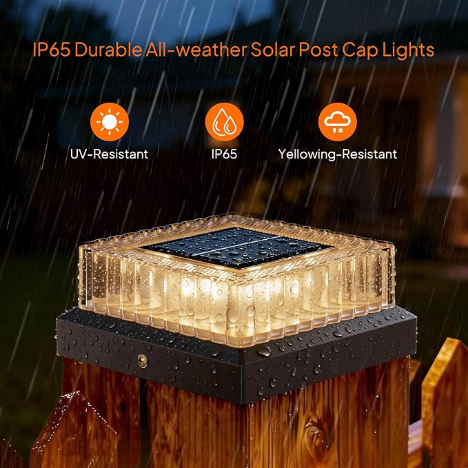 Solar Post Cap Lights: 12 Pack Fence Post Lights Outdoor 3000K with Clear Lampshade for 4×4/3.5×3.5 Wooden/Vinyl Posts, IP65 Waterproof 10-12H Lasting for Backyard Deck Patio