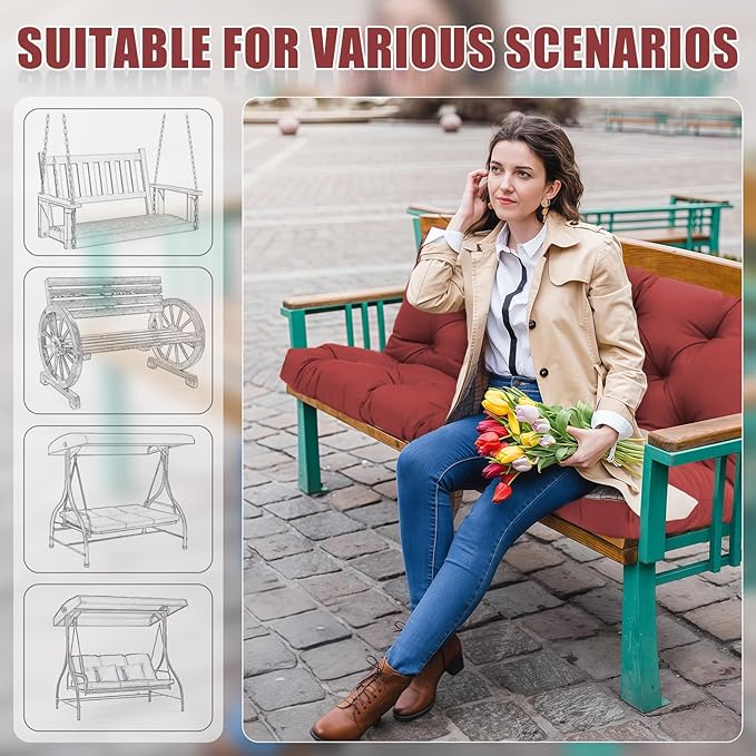 Porch Swing Cushions 3 Seater Replacement Thicken 5" Waterproof & Fade Resistant Swing Cushions for Outdoor Furniture Bench Patio Swing Cushion with Backrest & Ties(Wine Red 70x40x5inch)