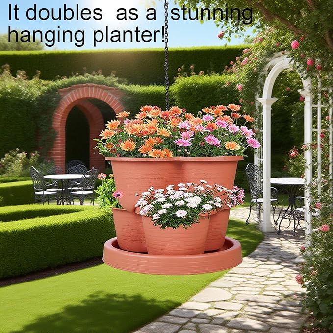 5-Tier Vertical Garden Tower Stackable Planter for Strawberries, Flowers, Vegetables & Herbs 2-Pack