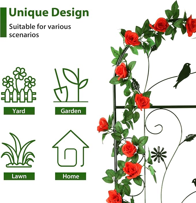 Metal Garden Trellis for Climbing Plants, 2 Pack 86.5" x 19.7" Black Plant Trellis Outdoor, Clematis Rrellis Outdoor, Arched Decoration Suitable for lawns, Gard
