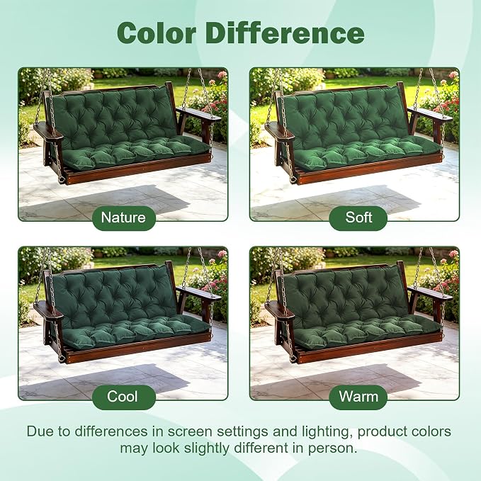 Porch Swing Cushions, 40x40 Inch Swing Cushions for Outdoor Furniture, Waterproof 2 Seater Patio Seat Cushion with Backrest, Replacement Bench Cushion for Glider, Settee, Forest Green