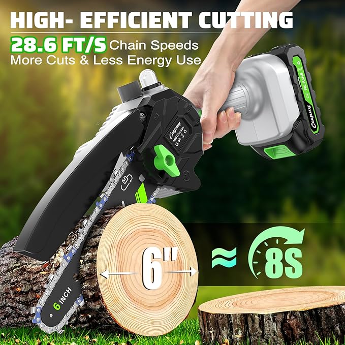 CEEPUY Mini Chainsaw Cordless,6 Inch Portable Electric Chainsaw with Automatic Oiler/Security Lock/Battery Powered Small Handheld Saw for Trees Branches Trimming,Wood Cutting, Gifts for Men Women