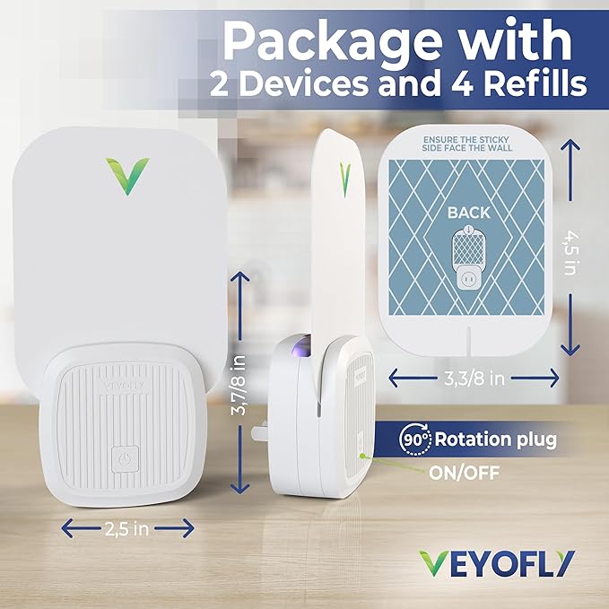 VEYOFLY Fly Trap Indoor, Fruit Fly Traps for Indoors Flying Insect (2 Device + 4 Refills) Gnat Traps for House Indoor, Bug Zapper Indoor, Gnat Killer Catcher & Fruit Fly Killer Light Plug in