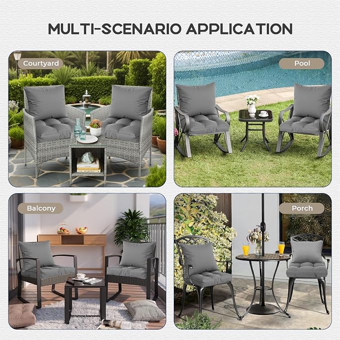 22x22 Waterproof Outdoor Chair Cushions Set of 2, Patio Cushions for Outdoor Furniture Water-Resistant & Fade-Resistant, Deep Seat & Back Cushion for Wicker Sofa (Gray)