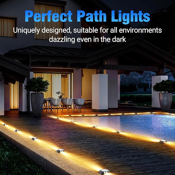 Quntis Outdoor Solar Driveway Lights, 20H Extra Bright Path Safety Markers for Large Yards, Weatherproof Warm White Ambiance Lighting for Dark Steps, Sidewalk, Gardens, Pathway & Pool, 12 Pack