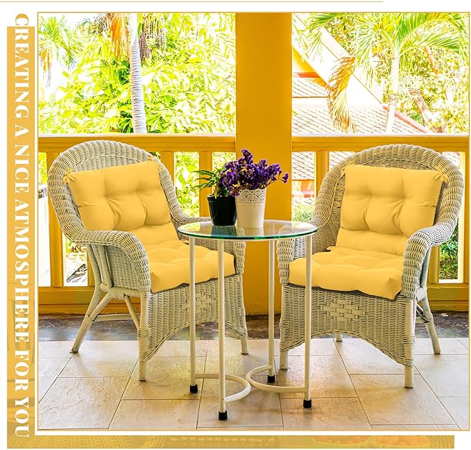 Marsui 2 Pcs Outdoor Indoor High Back Chair Cushions Patio Furniture Tufted Pillow with Ties Water-Resistant Replacement Outdoor Rocking Chair Cushions, 42 x 21 Inches (Yellow,Solid Color)