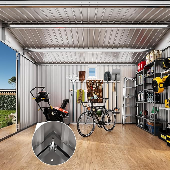 Garvee 10x12 ft Heavy-Duty Metal Storage Shed with Lockable Door & Windows - Galvanized Steel Outdoor Utility Shed with Sloped Roof for Backyard, Garden, Garage, and Patio, Brown