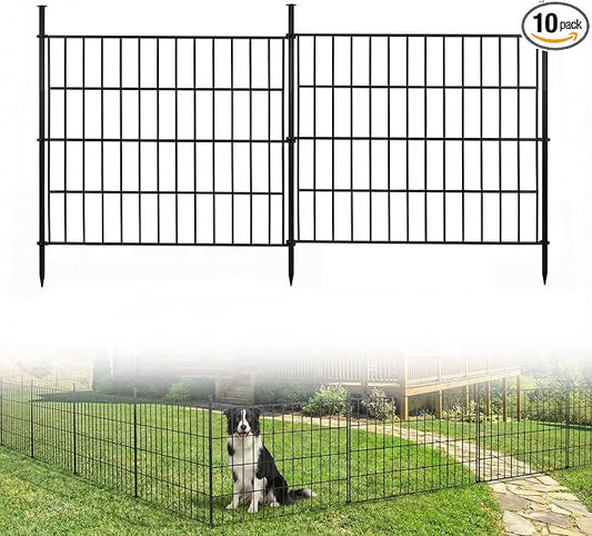 10 Panels No Dig Decorative Outdoor Garden Fence, 24in (H) x 20ft (L) Rustproof Metal Wire Rabbit Dog Garden Border Fencing for Yard, Animal Barrier with Ground Stakes for Patio