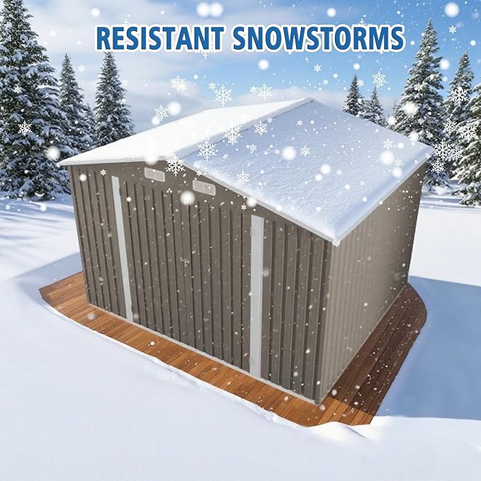 YOPTO 10x8 FT Outdoor Storage Shed,Metal Shed W/Window,Garden Storage Shed W/Lockable Door,All Weather Waterproof Tool House W/ 4 Air Vents & Sloped Roof,for Backyard,Patio,Lawn,Gray