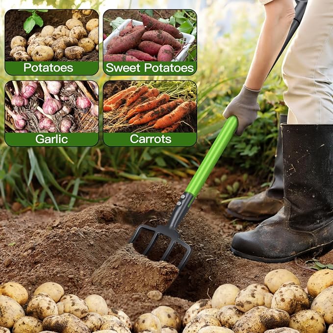 GARDENWORK Garden Fork,45-Inches Pitch Fork with Steel Y-Grip,Heavy Duty Gardening Spading Fork,4 Metal Tine,Compost Fork,Digging Fork
