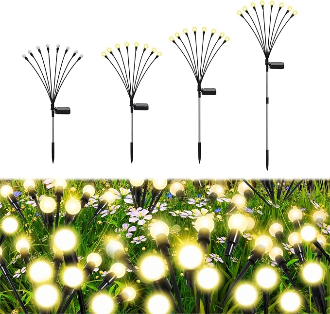 Firefly Lights Solar Outdoor, 8 Modes 800mAh Swaying Solar Firefly Garden Lights Stakes Outdoor Waterproof for Outside Yard Patio Plant Christmas Holiday Garden Decor Warm White(4 Pack)