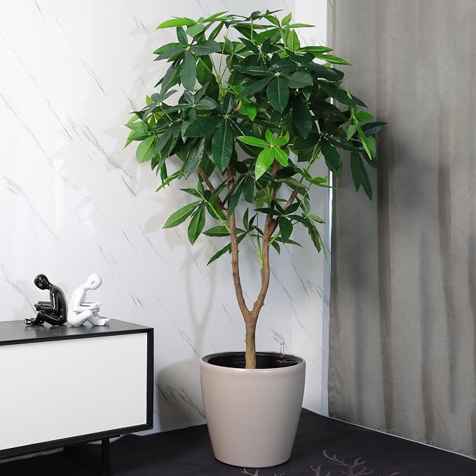Dexceder 18x17 Self Watering Planter with Wheels (Taupe Matte) | Inner Pot Design, Thickened Large Floor Standing Flower Plant Pot with Water Level Indicator Indoor Outdoor