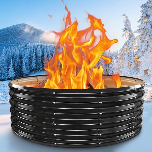48''Large Fire Pit Ring – Outdoor Wood Burning Fire Pit for Backyard & Outside,17" Deep for Bigger Fires – Heavy Duty Galvanized Steel with High Heat-Resistant Coating for Patio, Camping & Bonfires