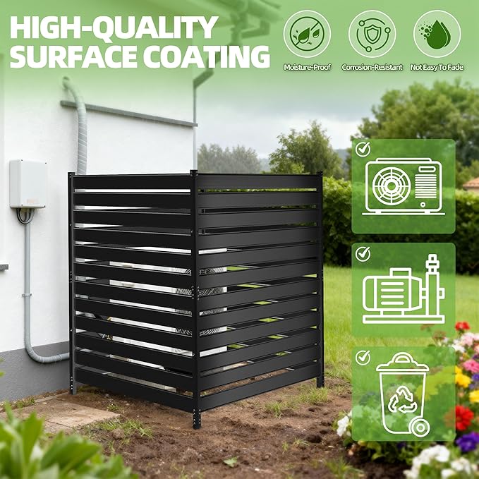 63" H x 38" W (1-Panels) Air Conditioner Fence Screen Trash Can Privacy Fence Panels, Suitable for Pools and Yards, no Digging Required，Black Privacy Panel