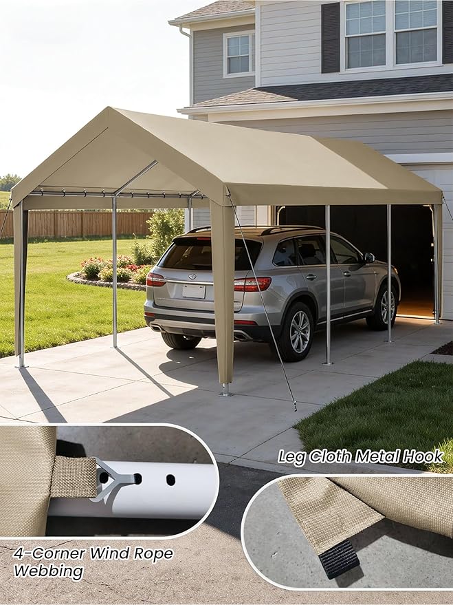 12 x 20 Ft Carport Replacement Cover, Heavy Duty Outdoor Car Tarp Canopy, Waterproof & UV Protected Tear Oxford Tarp with Ball Bungees (Frame is Not Included)