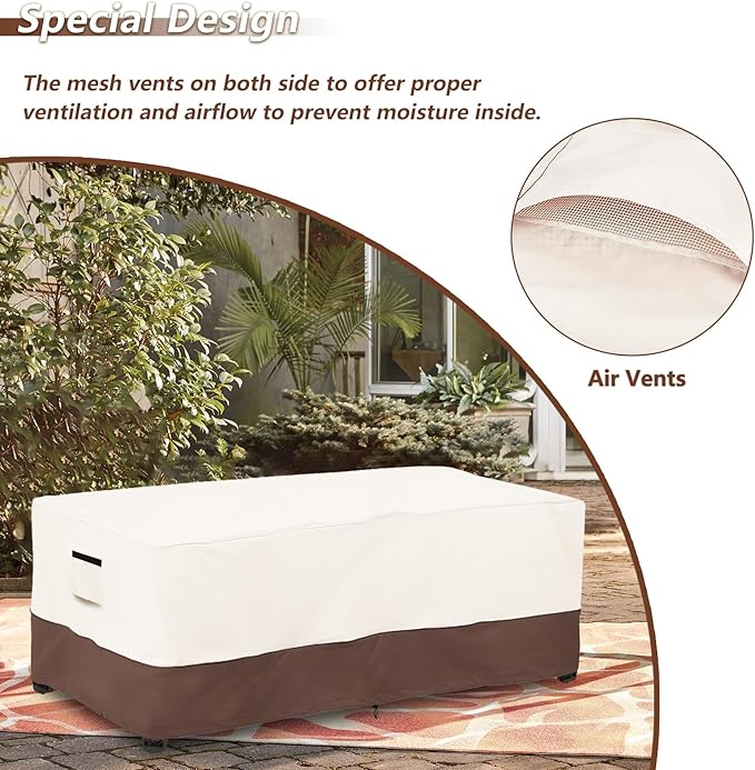 Outdoor Coffee Table Cover Waterproof - 600D Heavy Duty Outdoor Tables Cover,Patio Rectangular Side Table Covers,UV & Weather Resistant(26" Dx42 Lx16 H,Beige&Brown)