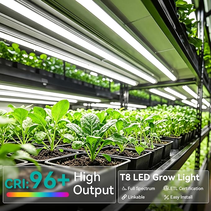 JESLED Plant Grow Lights, 4FT 5000K Full Spectrum Daylight White, 288W(6 X 48W,1800W Equivalent), Linkable Grow Light Strips for Indoor Plants, Seed Starting, Greenhouse, Growing Shelf, 6-Pack