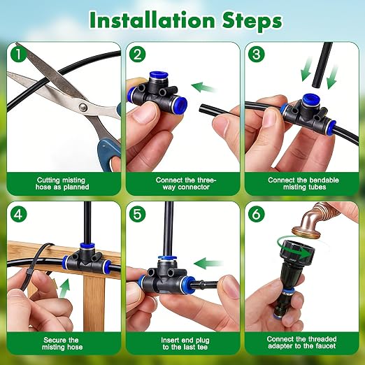 360° Adjustable Drip Irrigation System, 49FT Garden Watering System with 15 Nozzles, Water Sprinkler for Garden, Yard, Lawn, Greenhouse, Plants, Backyard Misting System
