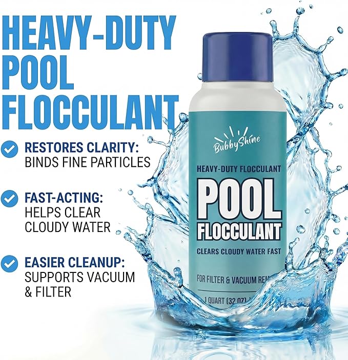 Pool Flocculant Clarifier – 32 fl oz – Heavy-Duty Pool Clarifier, Drop & Vac Cloudy Water Treatment, Particle Settling Support, Inground & Above Ground Compatible – BubbyShine