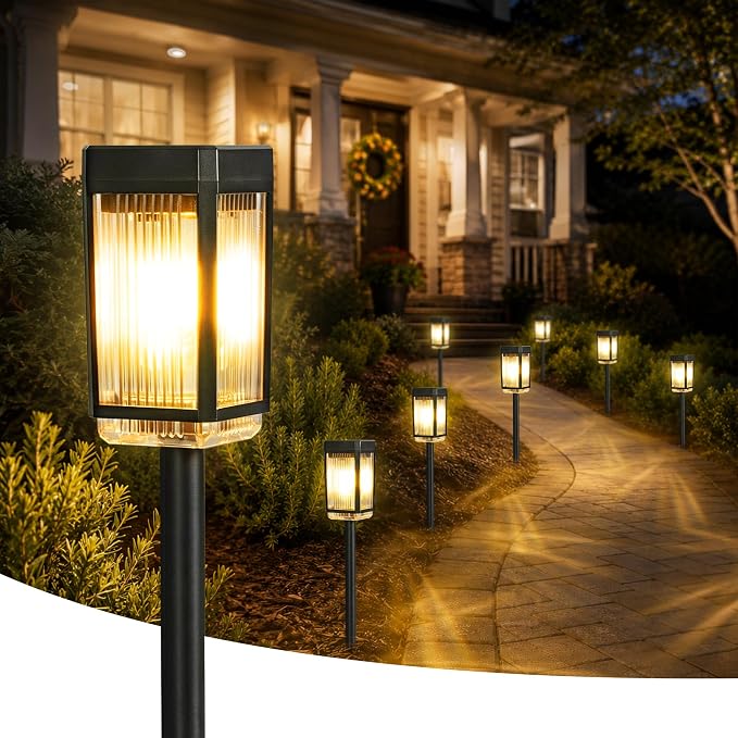 Solar Pathway Lights, 8 Pack Solar Powered Garden Lights Waterproof IP65, 3 Brightness Modes 10-40 LM Outdoor Light for Lawn Patio Walkway Driveway Decor Landscape Lighting (Warm White)