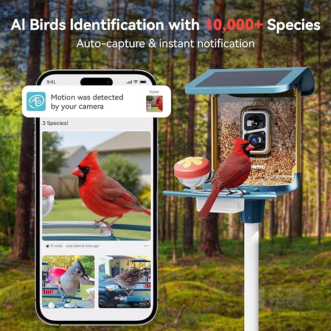 Bird Feeder with Camera, Support 2.4GHz/5GHz, 2K Live Steam for Outdoor, 1.8L Large Capacity, AI Identify Auto Capture Videos, Camera Bird Feeders for Outside, Ideal Gift for BirdLovers (Dark Blue)