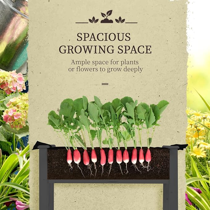 Outsunny Raised Garden Bed with PE Greenhouse Cover Outdoor Elevated Wood Planter Box for Herbs and Vegetables, Use for Patio, Backyard, Balcony, 48 x 22 x 46 inch, Dark Gray